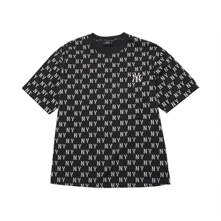 24新款MLB情侣短袖男女NY满印复古老花圆领休闲运动T恤3ATSM0843