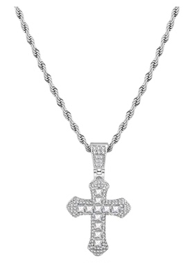 镶钻十字架项链男女款彩色蓝色吊坠潮流轻奢高级感毛衣链生日礼物