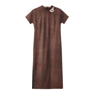 限量-布小匠新中式手绣旗袍柔软龟裂纹香云纱连衣裙高雅精致款