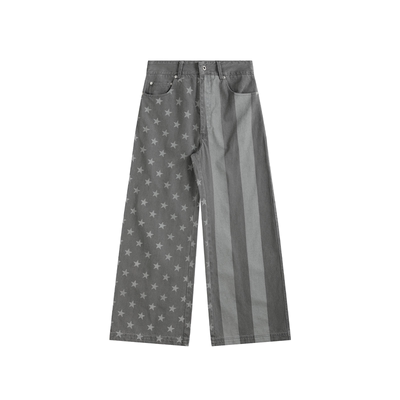 (noE)深灰星条旗帆布直筒休闲裤