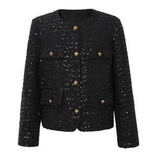 LULUALWAYS我爱露露冬季新款气质珠片小香风混纺绵羊毛短款外套