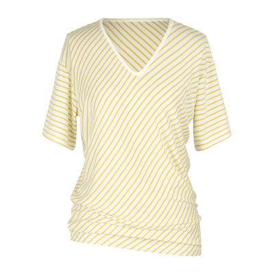 SEEKSIMPLE 天丝羊毛V领斜条纹宽松拼接短袖T恤上衣