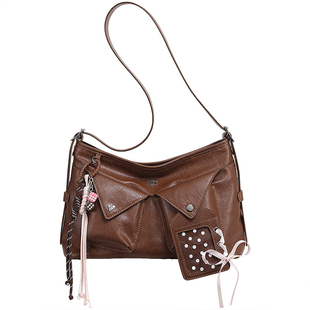 TOUTOU棕色仿植鞣托特包大容量多口袋软袋hobo包通勤单肩斜挎包女