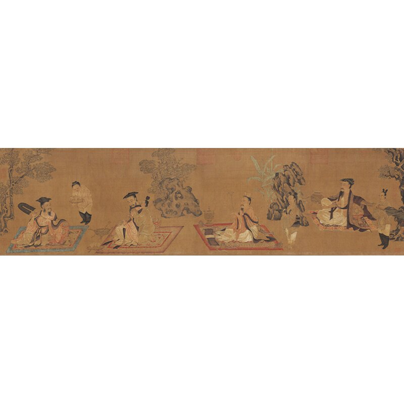 名画复制品孙位高逸图竹林七贤工笔人物画国画艺术微喷临摹装饰画