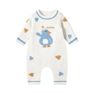 【半边绒】尼多熊冬季新款宝宝加绒连体衣婴儿冬装睡衣可爱保暖