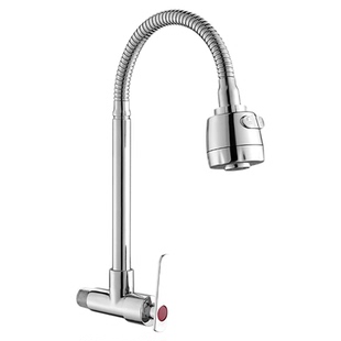 入墙式侧进水龙头横向单冷黄铜万向厨房洗菜洗手盆阳台洗衣池家用