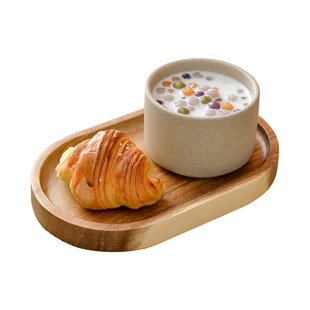 日式早餐碗盘带勺子木质托盘下午茶餐具面包水果点心盘甜品碗套装