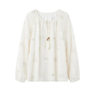 秋水伊人圆领刺绣俏皮衬衫女2026春季新款柔美浪漫优雅复古上衣