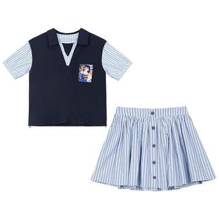 KEIKO 元气轻活风穿搭两件套装夏季减龄polo领假两件上衣+半身裙