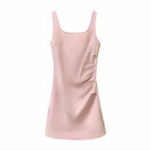 性感方领吊带连衣裙女2026春季新款韩系法式显瘦气质收腰一步短裙