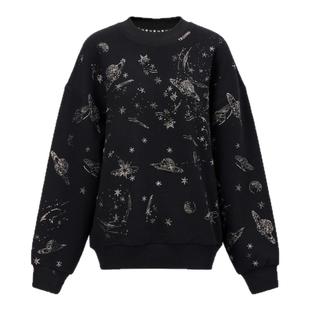 TCH宽松休闲潮牌重工烫钻百搭时尚圆领套头卫衣男女2025春夏新款