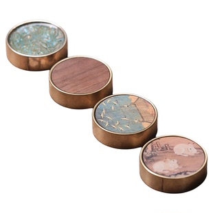 问心堂黄铜实心镇纸镇尺创意胡桃木笔搁毛笔架毛笔字书法宣纸宋徽宗瑞鹤图压纸石文房四宝压纸压书金属小摆件