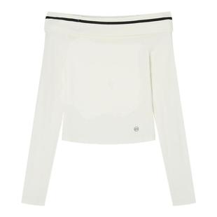 ACMEAURA上衣女早秋巨好看的上衣女2025新款一字肩长袖米白色上衣