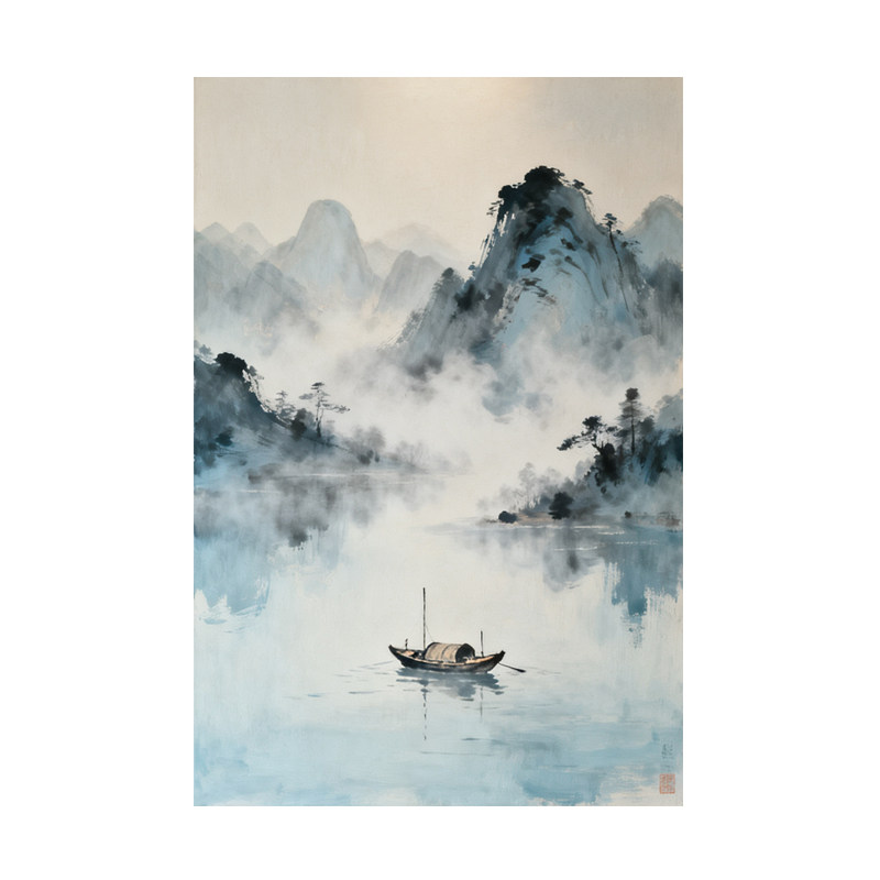 可班一叶扁舟手绘油画装饰挂画