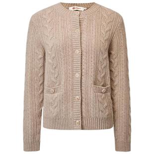 皮皮狗商场同款秋冬新款圆领绞花无染色羊绒加厚开衫女外套