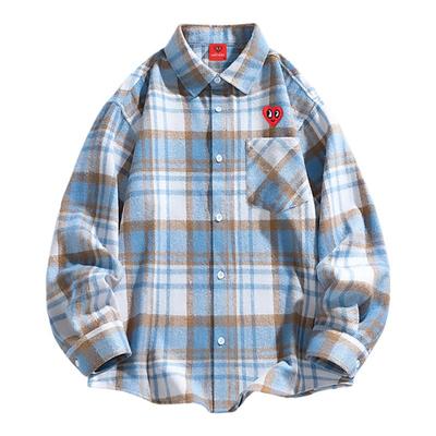 查尔斯桃心法兰绒格子长袖衬衫