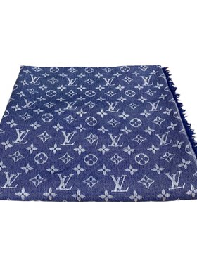 润物汇二手 Lv/路易威登蓝色老花爆款羊毛真丝混纺披肩围巾140CM