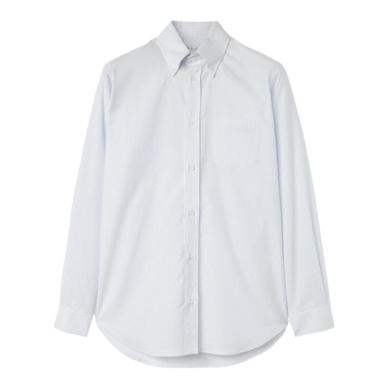 Loro Piana/诺悠翩雅男装条纹图案浅蓝色棉质尖领长袖休闲衬衫