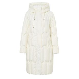 恩瑞妮时尚连帽中长款羽绒服女冬季保暖茧型外套米白色2025冬款新