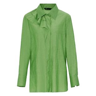 IDPAN女装新款经典H版型不对称几何荷叶边设计长袖亚麻衬衫女