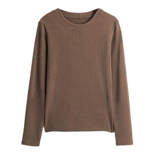 德绒螺纹打底衫圆领上衣内搭长袖t恤女士可外穿女新款高级感 秋冬