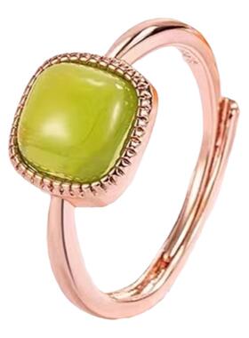 S925纯银仿和田玉小方糖戒指