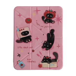 涂鸦番茄小黑猫Y+3折iPadAir6保护套2024新款适用苹果iPad10代保护壳平板Pro11寸Air5带笔槽10.9/10.2mini6女