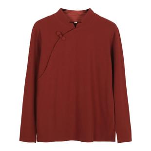 新中式立领春季长袖德绒打底衫女可外穿高级感新年红复古内搭上衣