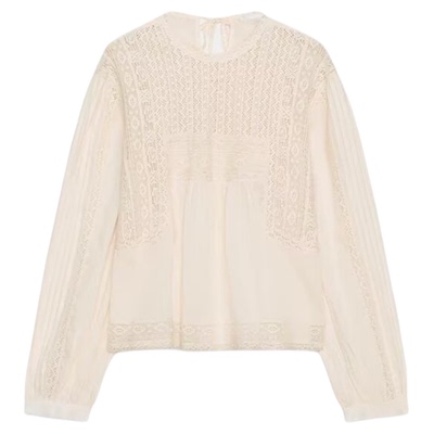 休闲风宽松钩花镂空刺绣衬衫