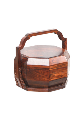 天纵大红酸枝八角手提果篮