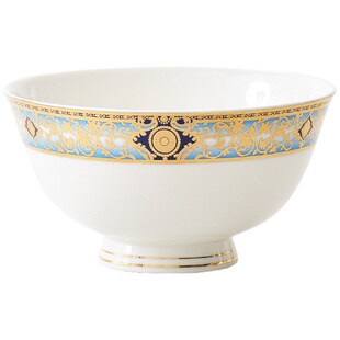 轻奢碗家用4.5英寸饭碗单个面碗小汤碗高脚碗欧式浮雕餐具骨瓷碗