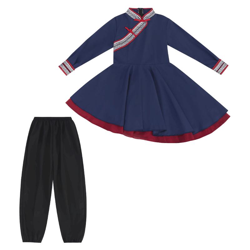 儿童蒙古袍少数民族舞蹈演出服男女童幼儿鄂伦春族筷子舞表演服装