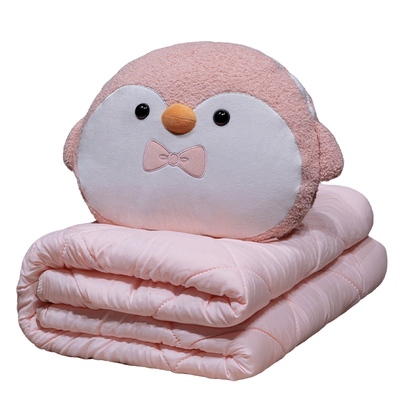 可爱企鹅车载抱枕被子两用二合一