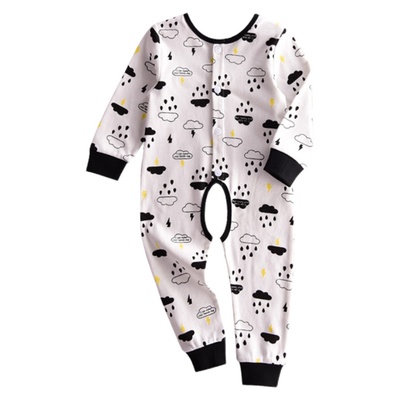 宝宝婴儿纯棉开裆连体连身衣睡衣