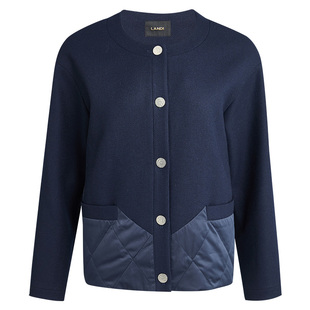[商场同款]LANDI蓝松鸦圆领绵羊毛拼接休闲短外套女2025秋冬新品