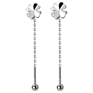 999纯银耳线女四叶草足银耳环高级感设计森系小清新款甜美螺丝帽