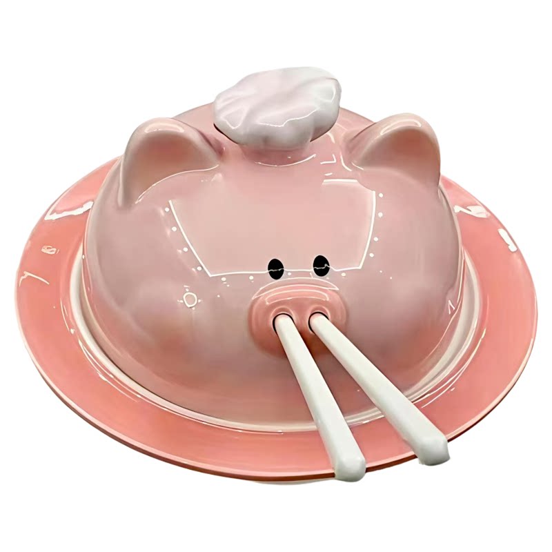 小猪泡面碗带盖陶瓷一人食漂亮碗