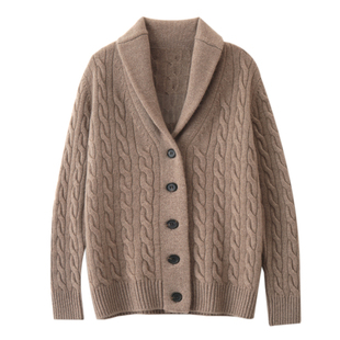 秋冬季新款男士青果领100纯山羊绒开衫保暖加厚纯色青年针织毛衣