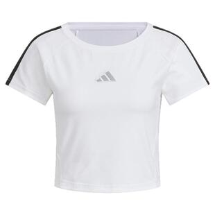 Adidas阿迪达斯秋季新款女子显腰线三条纹运动休闲短袖T恤KB7752