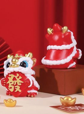 创意醒狮车载卡通狮子伴公司手摆件工艺品礼小树脂礼品舞狮摆件