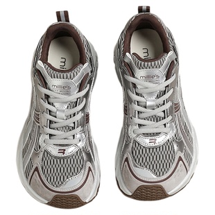 MILLIE'S/妙丽老爹鞋春秋厚底真皮网面复古轻便软底显脚小运动鞋