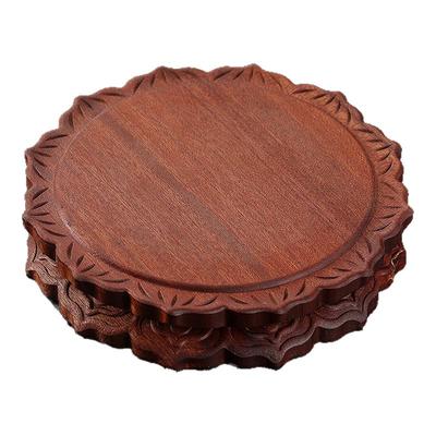 佛像底座实木奇石头花瓶香炉茶壶托盘圆形莲花托架木质工艺品摆件