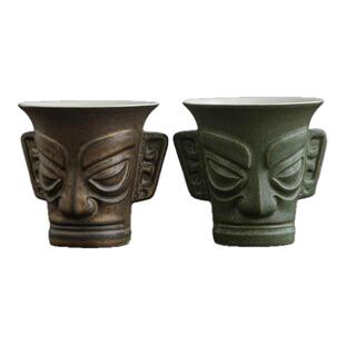 三星堆文创纵目面具主人杯品茗茶杯陶瓷杯子个人杯旅游纪念礼物