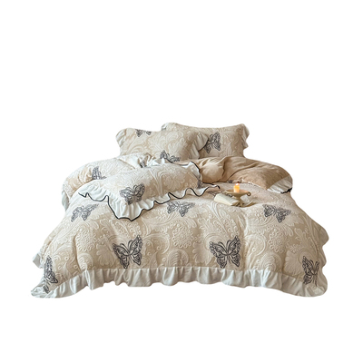 法式蝴蝶提花牛奶绒四件套公主风