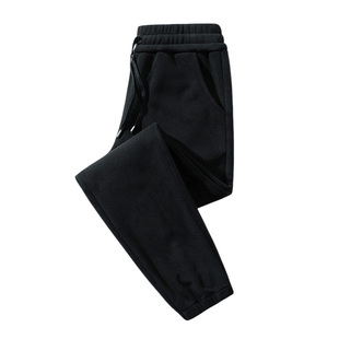 稻草人黑色抓绒裤女2025秋冬加绒加厚保暖休闲运动直筒阔腿男裤子