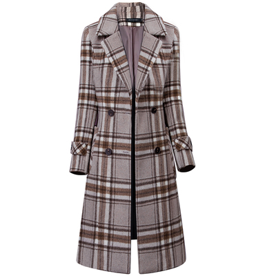 高档羊绒格子中年妈妈大衣外套女