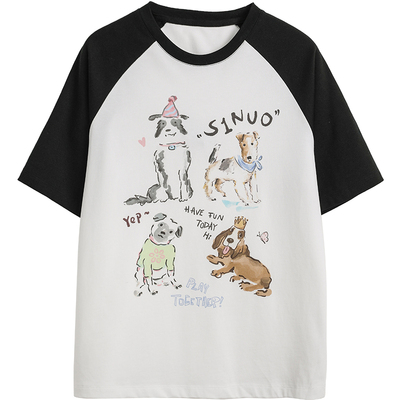 诺诺公主S1N初中生夏新款插肩袖卡通短袖T恤女青少年宽松显瘦上衣