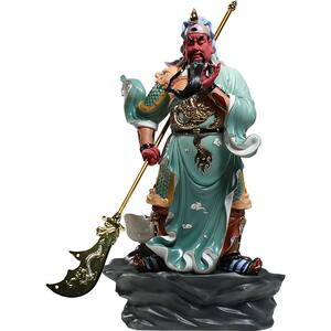 锵锵关公青袍彩绘陶瓷摆件客厅