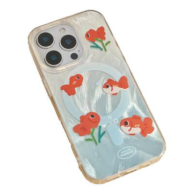 Pumzika原创金鱼可爱磁吸充电适用于苹果iphone16pro全包华为p60手机壳mate软壳气囊支架pura70保护壳
