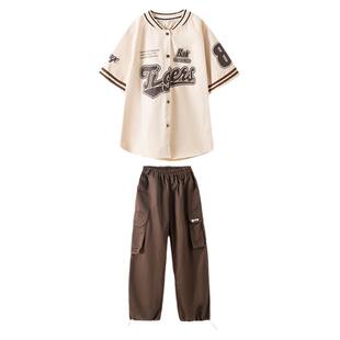 街舞儿童潮服棒球服短袖外套hiphop男童嘻哈爵士舞女孩夏季演出服